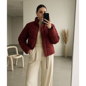 Helmut Lang Puffer Jacket Small Red Quilted Zip Front Designer Winter Minimal